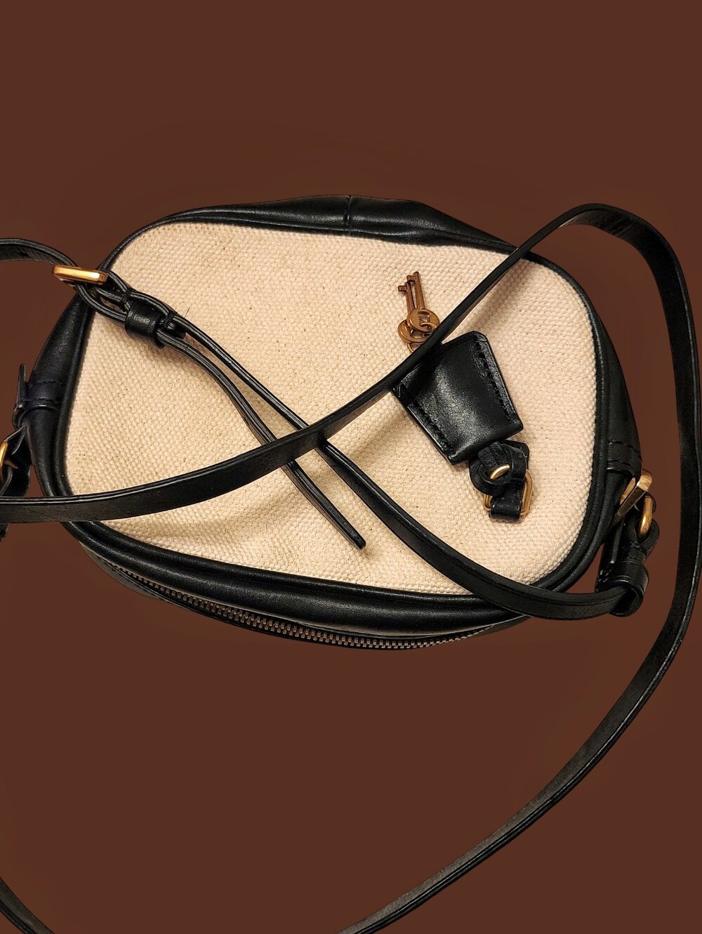 J. Crew Black & Cream Crossbody Bag - Minimal Canvas Leather